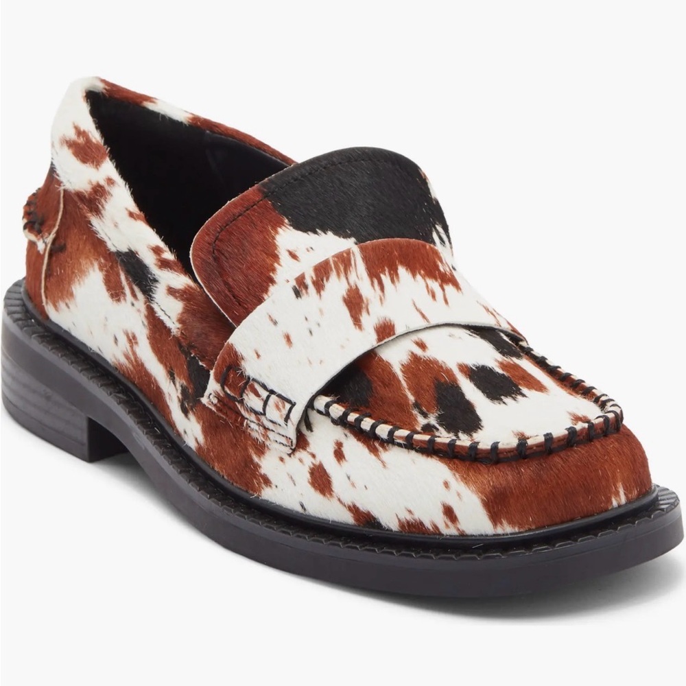 Steve Madden Brown and White Cowhide Loafers